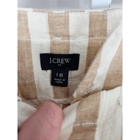 J Crew Womens Sz 18 Linen Blend Wide Leg Pants Tan White Striped Resort Wear - Picture 3 of 7